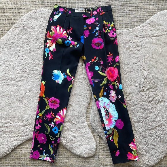 Etro Pants - Etro Black Straight Leg Pants with Floral Design